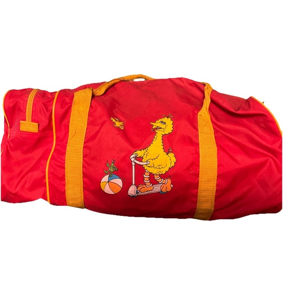 Sesame Street Other - Vintage Sesame Street Duffle Bag Gym Satchell Big Bird 80s Red Orange